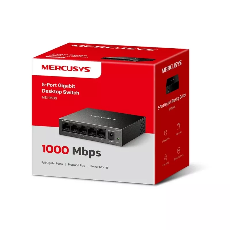 Mercusys MS105GS - Switch de sobremesa, 5 puertos Gigabit, negro