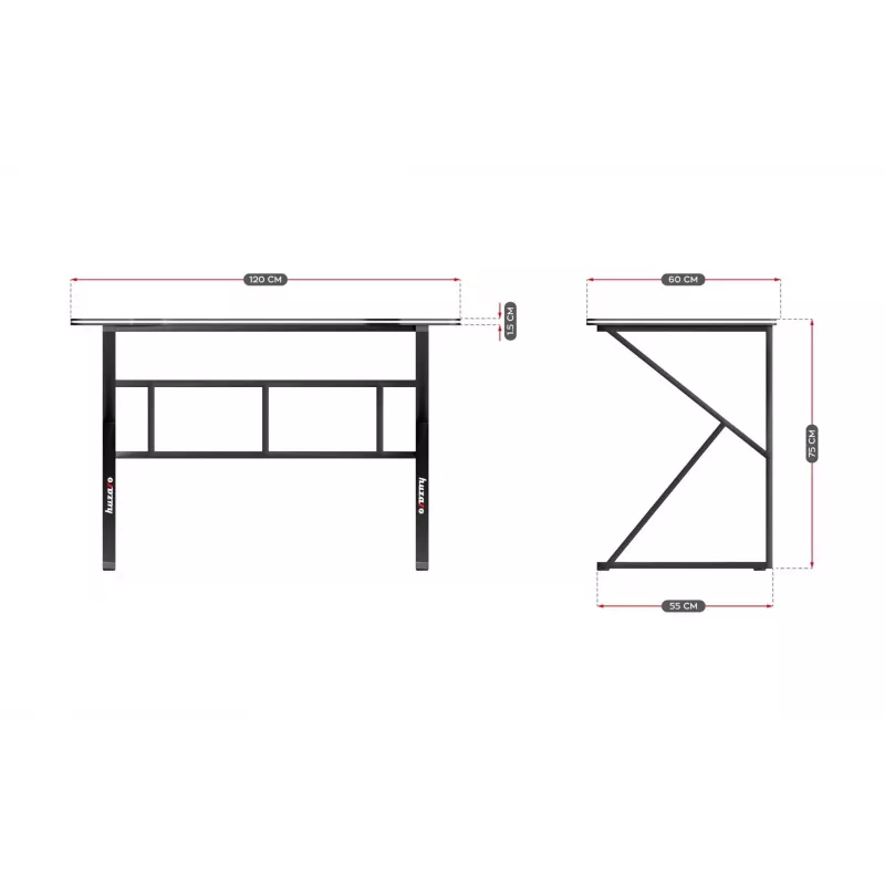 Mesa gaming Huzaro Hero 1.6 negra — mesa recta de MDF/carbono 1200×600×750 mm, estructura metálica