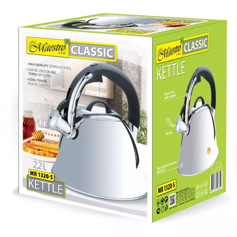Maestro MR-1320-S hervidor con silbato para fuego, 2,2 l, acero inoxidable