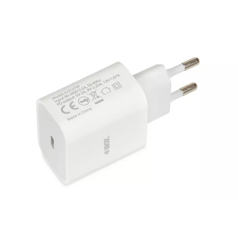Cargador rápido USB Type-C de interior IBOX C-37, 20W, USB‑C PD 3.0, salida 3 A, blanco