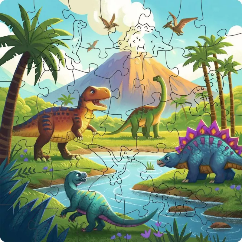 Puzle de madera para niños - mundo de dinosaurios (44 piezas)