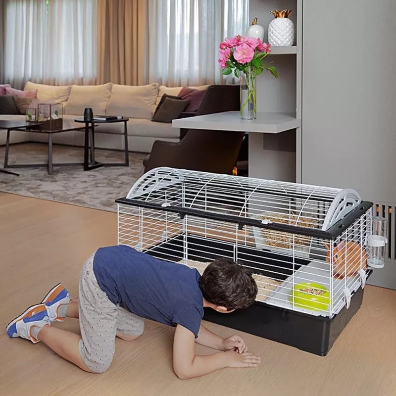 Jaula FERPLAST Casita 100 para conejos y cobayas, metal/plástico, 960×570×560 mm, topo/blanco