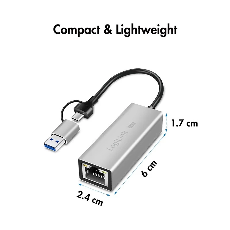 Adaptador USB-A/-C a Ethernet 2,5G, gris