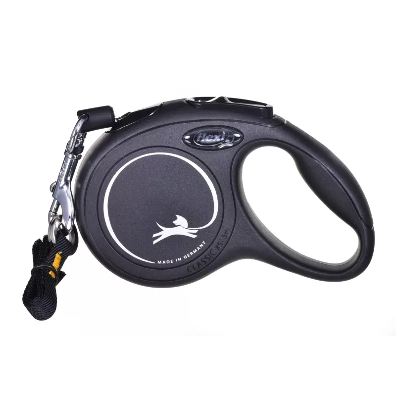 Correa retráctil Flexi New Classic Cat XS 3 m — correa de cordón para mascotas pequeñas, negra, carga máx. 8 kg