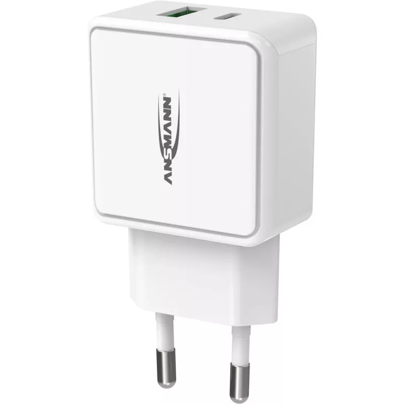 ANSMANN HC218PD - fuente de alimentación - 18 vatios - 3000 mA - PD, QC 3.0 - 2 puertos de salida (USB, USB-C) - blanco (1001-0111)