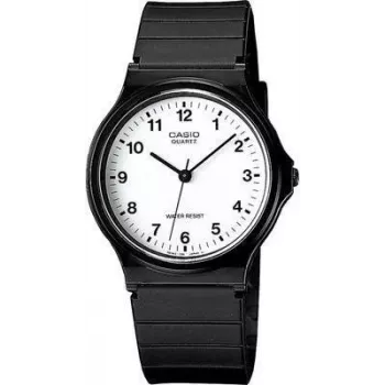 Reloj analógico CASIO MQ-24-7BLLGF — movimiento de cuarzo, caja y correa de resina negra, resistente al agua
