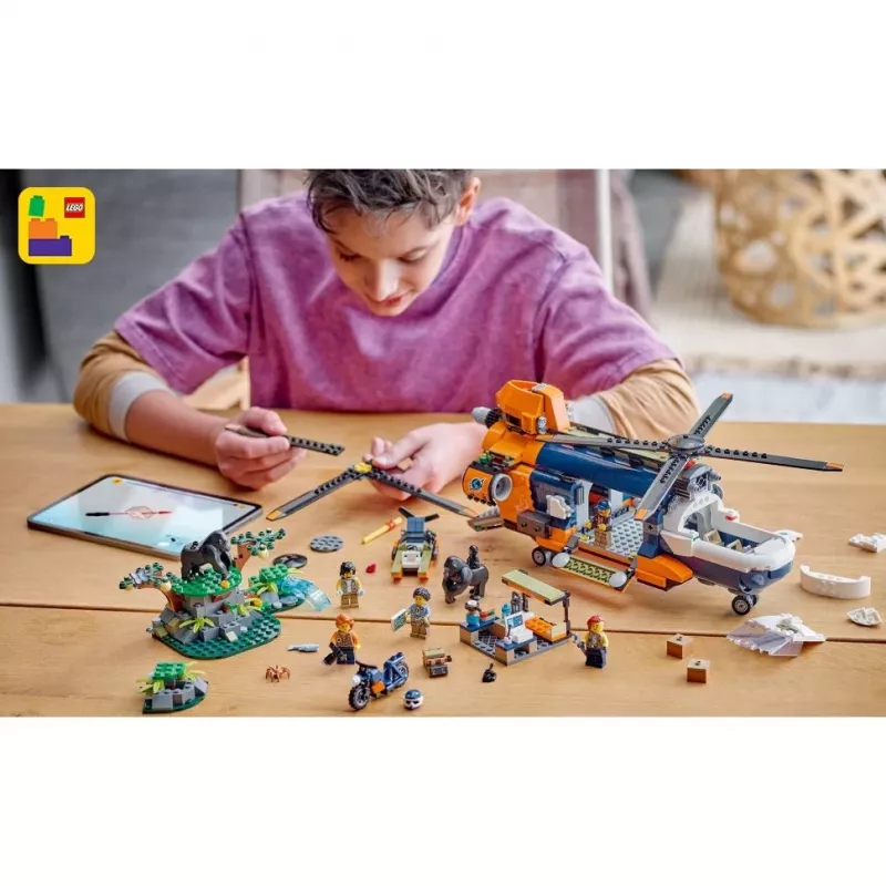 LEGO City 60437 Helicóptero de exploración de la jungla en el campamento base