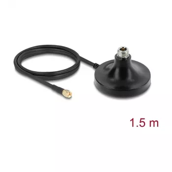 Base magnética para antena DELOCK ULA100 – 1 conector hembra N a 1 conector macho SMA, cable de 1,5 m, exterior, negra