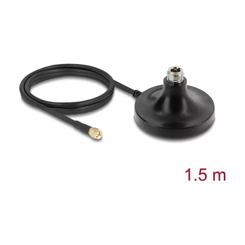 Base magnética para antena DELOCK ULA100 – 1 conector hembra N a 1 conector macho SMA, cable de 1,5 m, exterior, negra