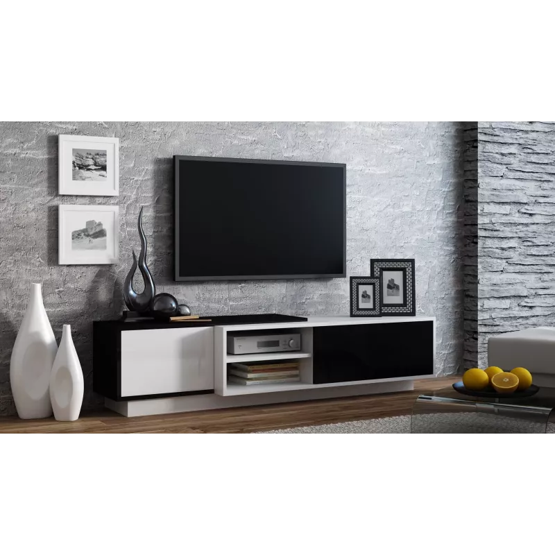 Mueble de TV Cama SIGMA1 180 blanco/negro brillante