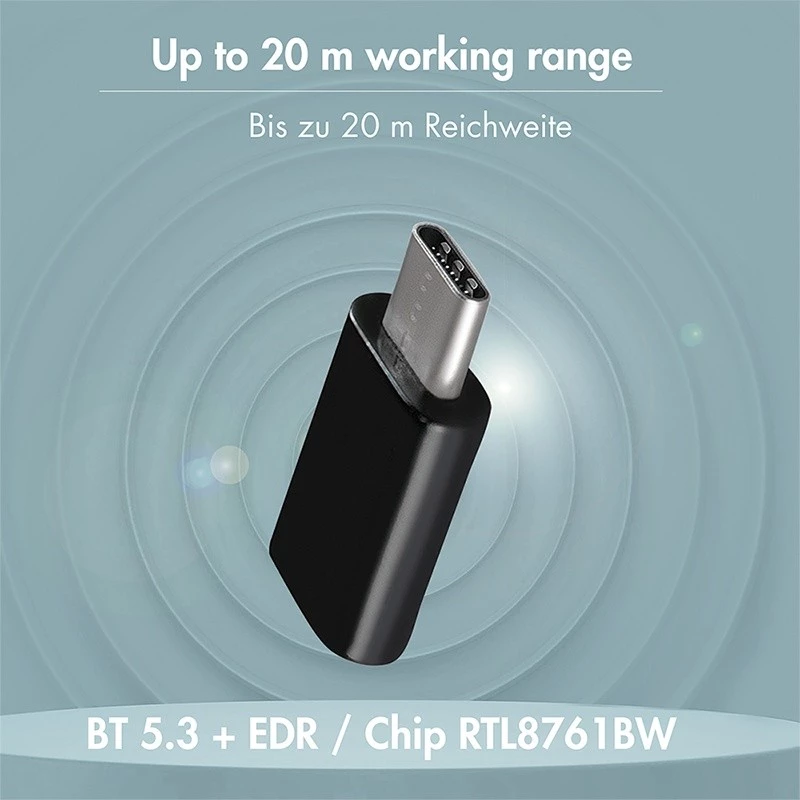 LogiLink BT0048A adaptador USB-C Bluetooth 5.3, alcance de 20 m, negro