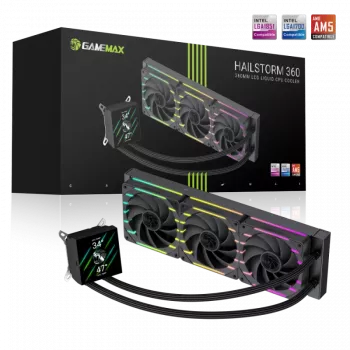 Gamemax | Refrigeración líquida para CPU | HAILSTORM 360 LCD | negra