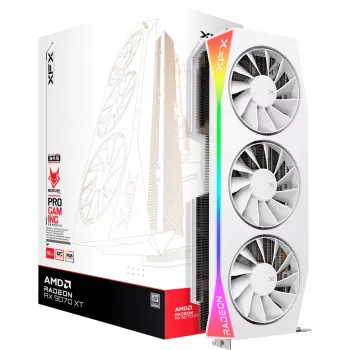 Tarjeta gráfica XFX Radeon RX 9070 XT — 16 GB GDDR6, 256 bits, PCIe x16, 3 ventiladores, Blanco, 360 mm