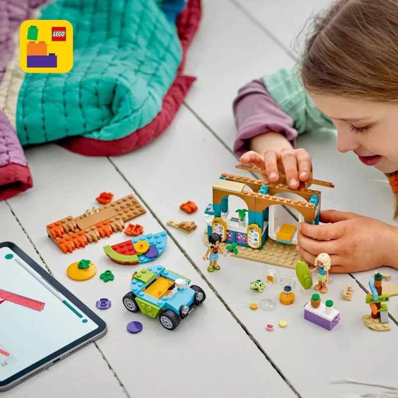 LEGO Friends Puesto de Smoothies de Playa, set de juego infantil con comida de juguete, idea de regalo para niñas y niños a partir de 6 años con 2 minipersonajes, una figura de tortuga y un