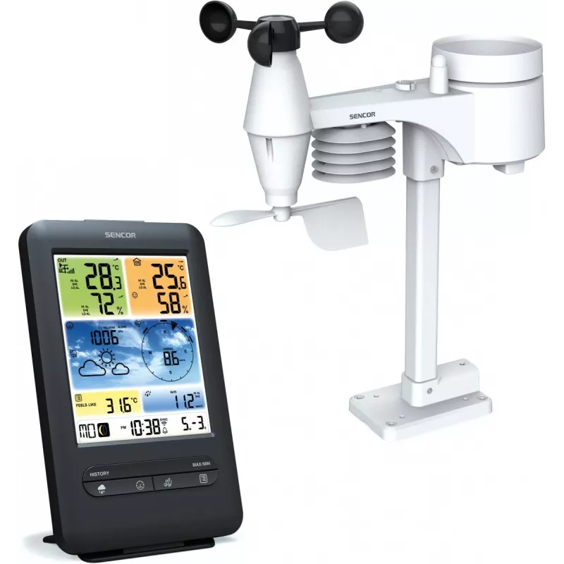 Sencor SWS 9898 Estación meteorológica Wi-Fi profesional con sensor 5-in-1, negra