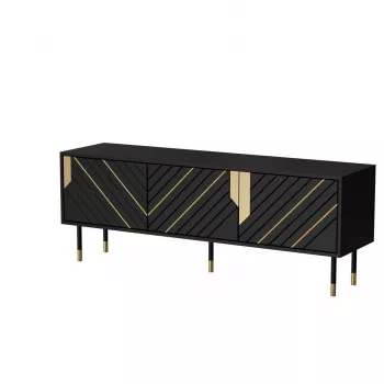 Mueble TV Cama Meble MOUNTAIN 154x40x55 cm – superficie de tablero de partículas, negro y dorado