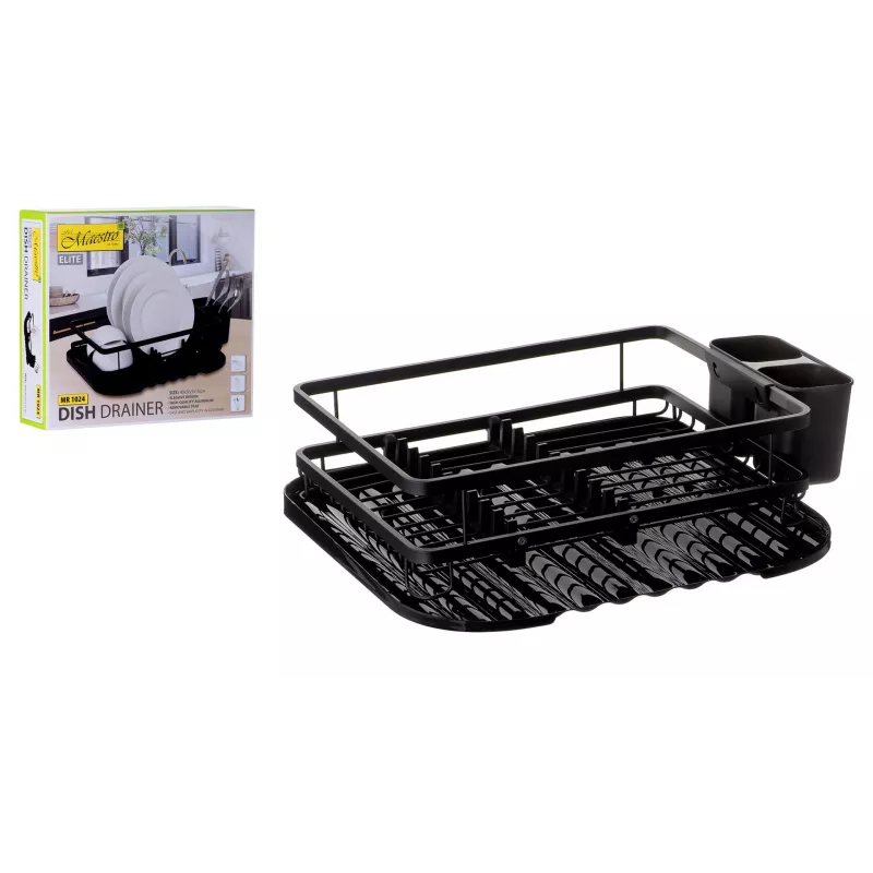 Escurridor de platos Maestro MR-1024, 40 cm, estructura de aluminio, diseño de un nivel, bandeja de goteo
