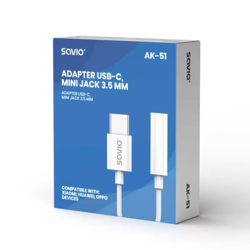 Adaptador de audio USB Type 3.1 C (M) – Jack 3.5mm (H) Blanco SAVIO AK-51