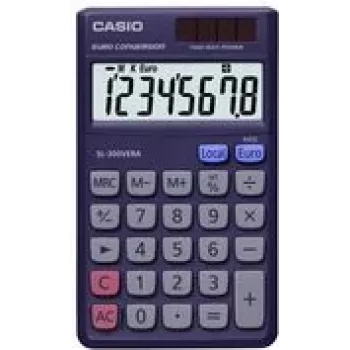 Calculadora CASIO SL-300 VERA, alimentación solar/pilas pantalla LC EXTRA BIG de 8 dígitos, conversión de euros (SL-300 VERA)
