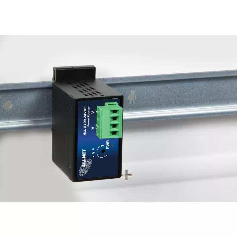 Power Booster DC-DC ALLNET ALL-B100-24VDC: entrada 24VDC a salida 48–55VDC, hasta 95W
