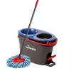 Vileda H2PrO Spin Mop set, fregona rotativa con sistema de dos depósitos y mango telescópico, microfibra, negro/rojo/azul