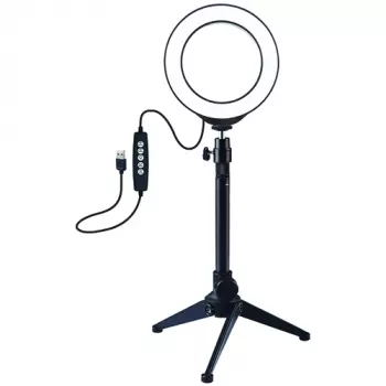 Anillo de luz LED 12 cm con trípode de mesa hasta 24,5 cm, USB, RGBW