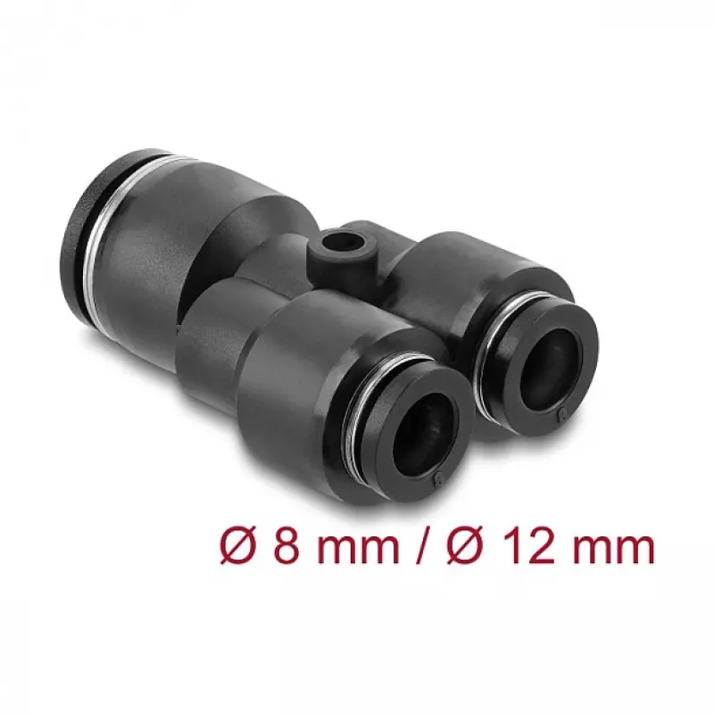 DeLOCK 60753 conector neumático en Y de 2x8 mm a 1x12 mm con orificio de fijación