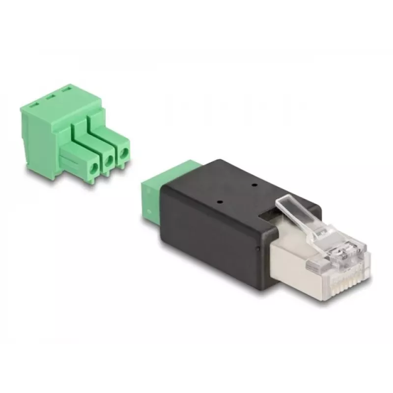 Adaptador de cable DeLOCK 66607 RJ45 regleta de conexión de 3 polos negro verde