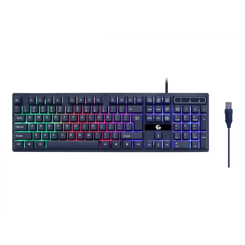 Teclado gaming con ratón GEMBIRD GGS-UMGL4-02 - tamaño completo USB QWERTY inglés de EE. UU., negro, retroiluminación LED