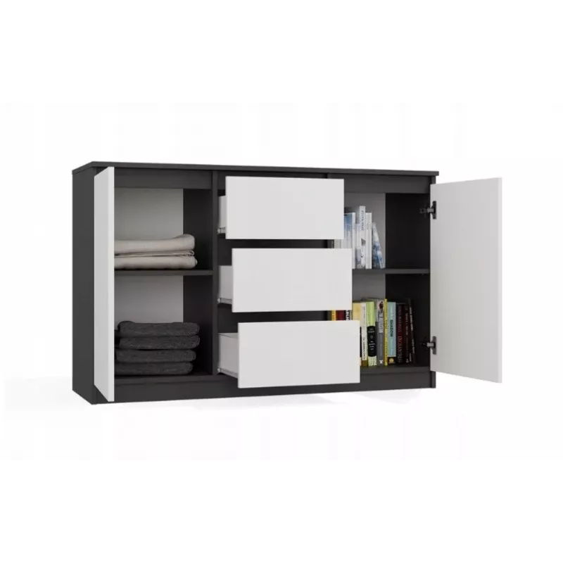 Cómoda 2 puertas 3 cajones top e shop M-MP-K-MAL-2D3S-ANTBIA — marco antracita, puertas blancas, 1200×750×400 mm