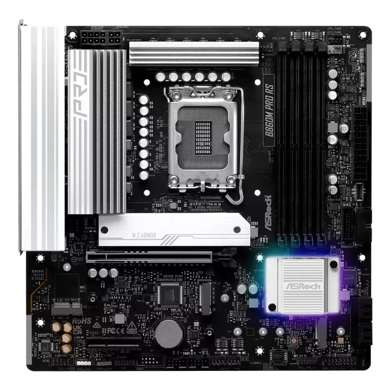 Placa base ASROCK B860M Pro RS — Intel B860, LGA 1851, micro ATX, DDR5, 4× DIMM, 2.5Gb LAN, 1×PCIe5 x16