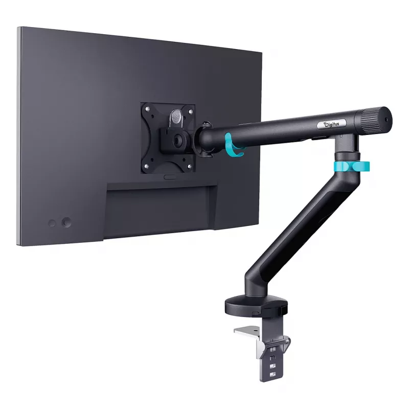 Soporte de monitor DIGITUS Single Design para pantallas de hasta 35 pulgadas, pinza, 10 kg, VESA 75x75–100x100, inclinación -45–90°