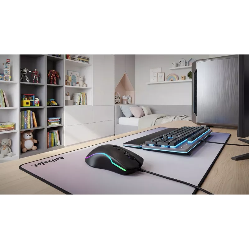 Ratón gaming con cable calefactado ActiveJet AMY-W390 — ambidiestro, óptico 2000 DPI, USB Type-A, 4 botones, negro