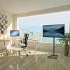 Maclean MC-949 soporte móvil con ruedas para TV de 32–55 pulgadas, VESA 75×75–400×400, máx. 25 kg, altura 149,5–154,5 cm, inclinación +5°, estante, negro