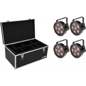 Set de focos LED EUROLITE SLS-6 TCL 4x con maletín TDV-1, kit de 4 piezas, washlights RGBW