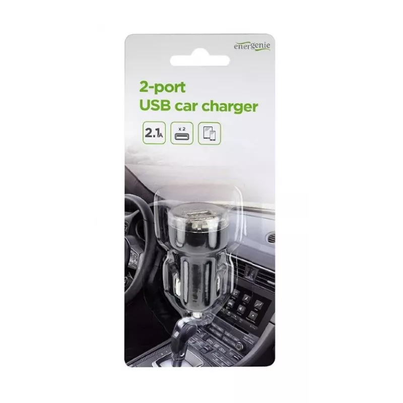 Cargador de coche Gembird EG-U2C2A-CAR-02, entrada 12–24V, salida 5V/2,1A, 2× USB 2.0, negro