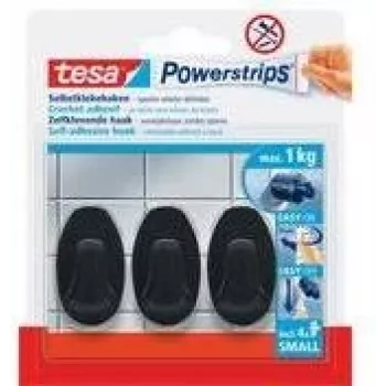 tesa Powerstrips Gancho SMALL Oval, negro de plástico de alta calidad, reutilizable con - 1 unidad (58275-00000-20)