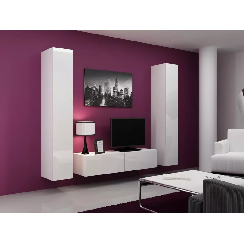 Conjunto de armarios de salón Cama VIGO 9 blanco/blanco brillante