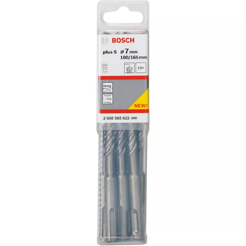 Bosch 2608585622 SDS-plus-5 brocas para martillo, Ø 7 mm, longitud útil de 100 mm, 10 uds.
