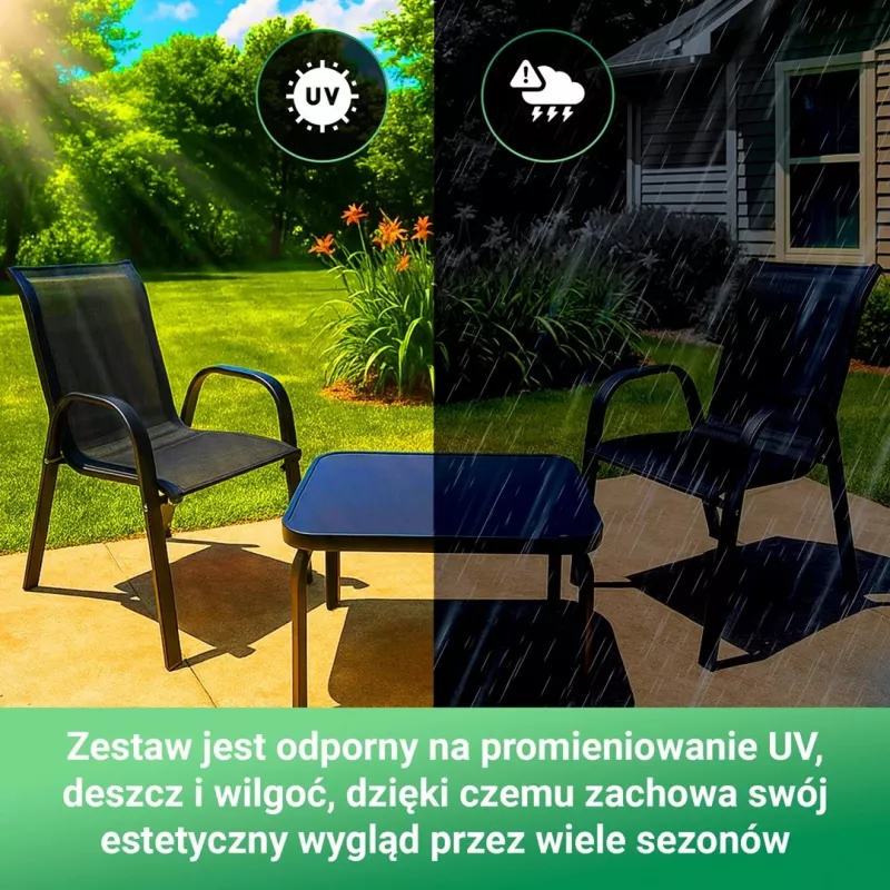 Conjunto de jardín Extralink Black Forest, textileno dos sillas + mesa negra