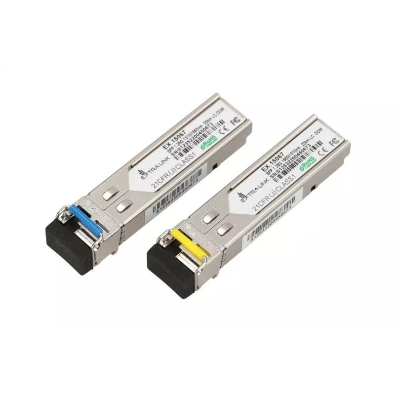 Módulo SFP WDM Extralink 1,25G, 1,25Gbps, 1310/1550nm, monomodo, 20km, LC, DOM, par, diseñado para HP/Aruba