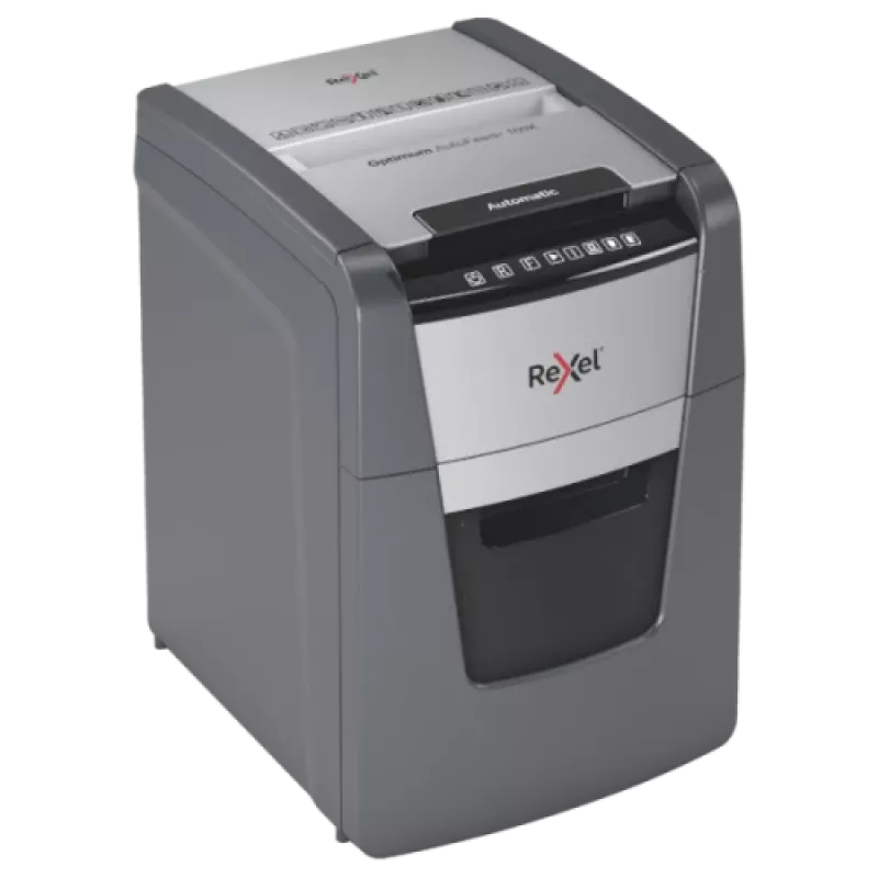 Rexel Optimum AutoFeed+ 100X destructora de papel, corte en partículas P-4 4x28 mm, 100 hojas, papelera de 34 L