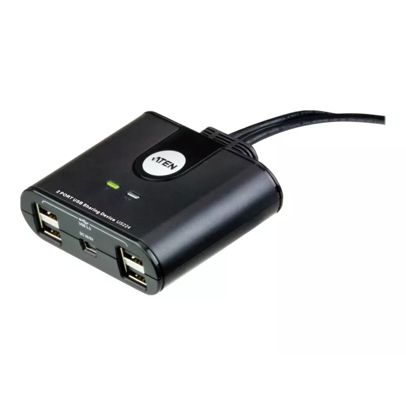Dispositivo para compartir periféricos USB 2.0 de 2 puertos ATEN US224AT — USB Type-A, cable de 1,8 m, negro