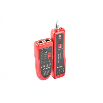Comprobador de cables de red LANBERG NT-0501 — soporte RJ-11/RJ-12/RJ-45, longitud máx. 250 m, batería integrada, indicadores LED, negro