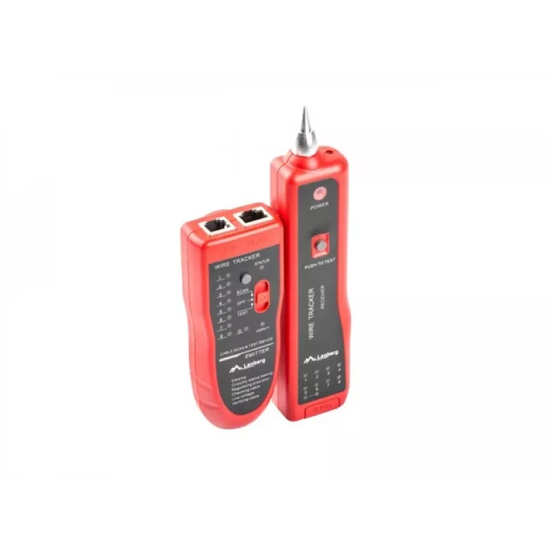 Comprobador de cables de red LANBERG NT-0501 — soporte RJ-11/RJ-12/RJ-45, longitud máx. 250 m, batería integrada, indicadores LED, negro