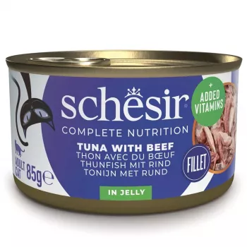SCHESIR atún con ternera en gelatina - Comida húmeda para gatos - 85 g