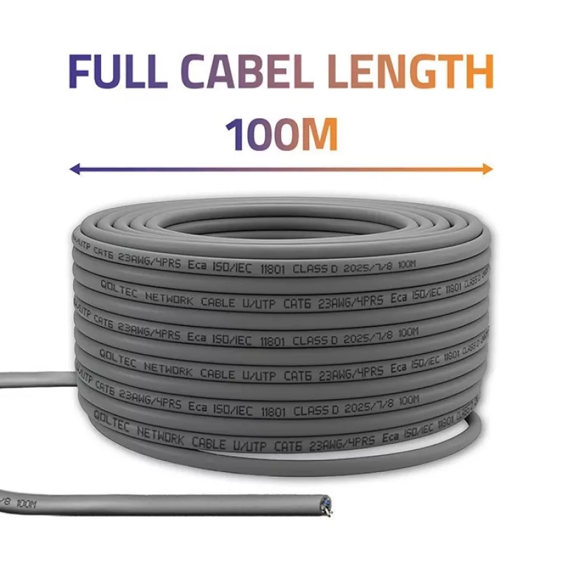 Cable de red UTP CAT6 cobre Cu 100 m gris – QOLTEC 54560