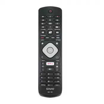 Mando a distancia SAVIO RC-10 para TV Philips, IR inalámbrico, negro, entrada por botones