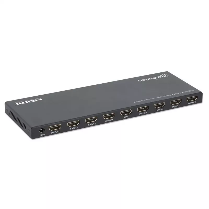 Splitter HDMI Manhattan 4K@60Hz 8 puertos con downscaling, distribuye una señal de entrada HDMI a ocho salidas HDMI (1x8), 18G, conmutador EDID para downscaling, Negro