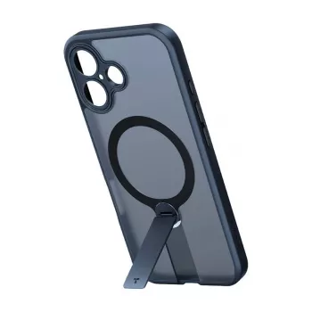 Funda protectora Torras Pstand Spin para iPhone 16 Plus — Negra, soporte plegable, protección delgada